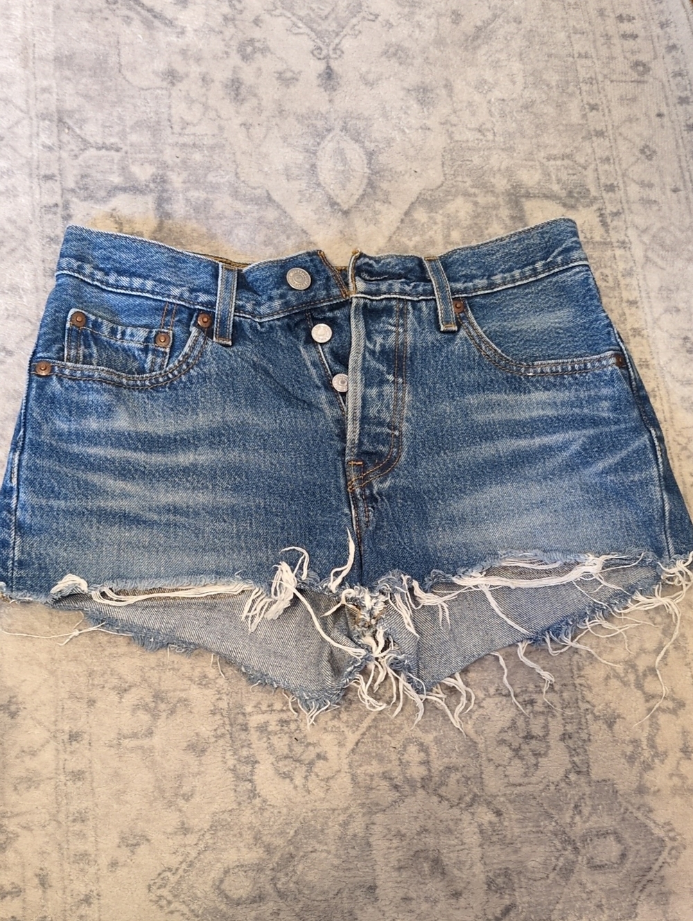 Levi's Distressed 501 Blue Denim Cutoff Shorts - Size 25